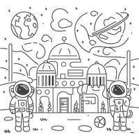 Coloring page with astronaut and planet vector
