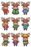 Cartoon moose characters in different outfits vector