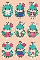 A set of stickers of cute birds vector