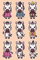 Zebra cartoon stickers set illustration vector