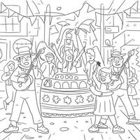 Coloring page with people playing music and dancing vector