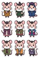 A set of cartoon mice wearing different clothes vector