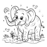 An elephant coloring page with hearts and stars vector