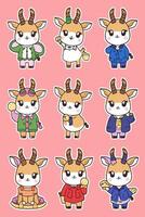 A set of goat stickers with different outfits vector