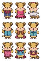A set of cute little animals in different outfits vector