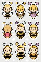 Cute bee stickers set with different colors vector