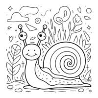 A snail coloring page with a cartoon face vector