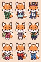 Foxes in different outfits and clothes vector