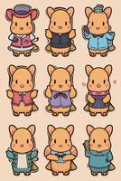 A set of cute little hamsters in different outfits vector