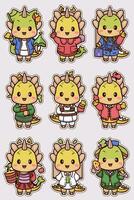 A set of stickers with different types of dinosaurs vector