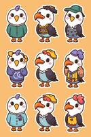 A set of stickers depicting various birds vector