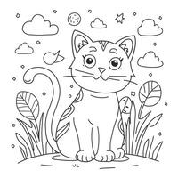 A cat coloring page with a green background vector