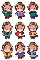 Hedgehog set of characters vector