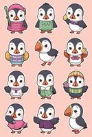 A set of penguins in different outfits vector