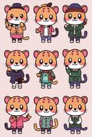 A set of cartoon cats in different outfits vector