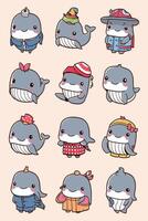 Cute whale characters set of different types of whales vector