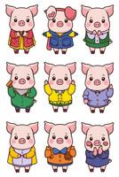 A set of pig characters in different clothes vector