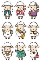 A set of sheep characters with different poses vector