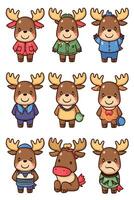 A set of cartoon moose characters in different outfits vector
