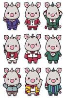 A set of nine little pigs in different outfits vector