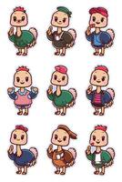 A set of stickers of cute chickens vector