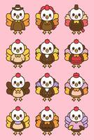 A set of cartoon turkey characters vector