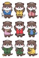 Otter characters in different outfits vector