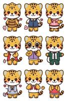 Cute leopard characters in different poses vector