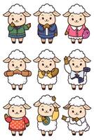 A set of sheep characters with different clothes vector