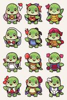 A set of cartoon turtles with different outfits vector