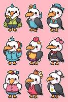 A set of cartoon birds with different outfits vector