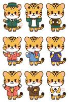 A set of cartoon leopards in different outfits vector