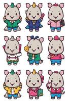 A set of cute mice in different outfits vector