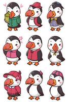 Cartoon penguin set of different poses vector