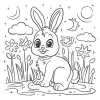 A rabbit coloring page with flowers and stars vector