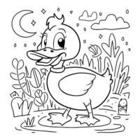 A duck in the water coloring page vector