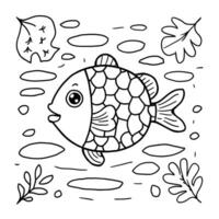 A fish coloring page with leaves and leaves vector