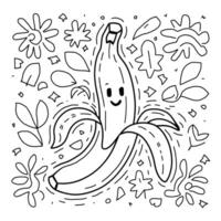 A banana with a smiley face and flowers in the background vector