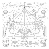 Coloring page with circus tent and elephants vector