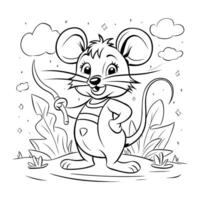 A coloring page with a mouse holding a sword vector