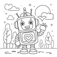 A robot coloring page with a heart vector