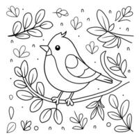 A coloring page with a bird sitting on a branch vector