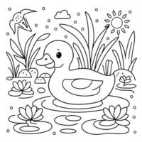 A duck in the pond coloring page vector