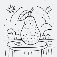 A pear is sitting on a plate with a leaf on it vector