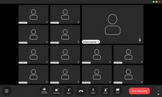 Virtual meeting grid displaying multiple participants' usernames and blank avatars in a digital conferencing tool setting vector
