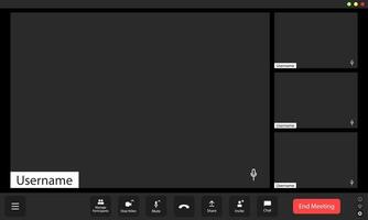 A virtual meeting setup featuring multiple blank participant windows with highlighted username, showcasing remote connection possibilities vector