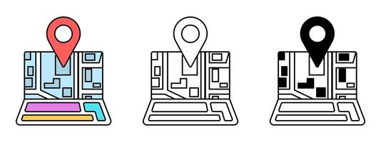 Colorful map icons representing different locations on a digital interface showcasing urban areas and navigation elements vector