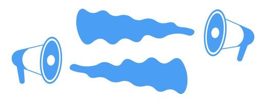 Dynamic blue megaphones amplifying sound waves in an artistic representation of communication and expression vector