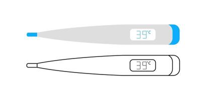 Illustration of two digital thermometers displaying a temperature reading of 39 degrees Celsius in a simple, modern design vector