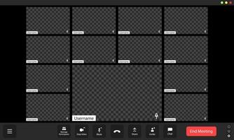 Virtual meeting interface displaying multiple blank participant slots during an online conference in a digital workspace setting vector